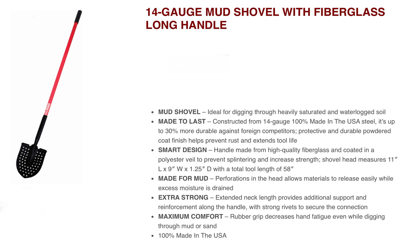 14 Gauge Mud Shovel Fiber Glass Handle