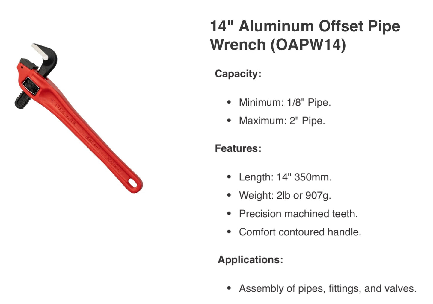14" Aluminum Offset Pipe Wrench