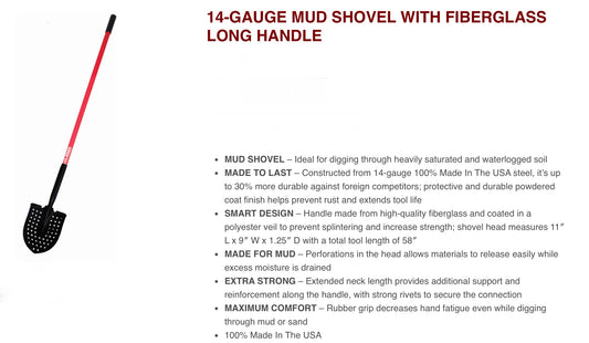 14 Gauge Mud Shovel Fiber Glass Handle