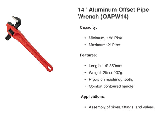 14" Aluminum Offset Pipe Wrench