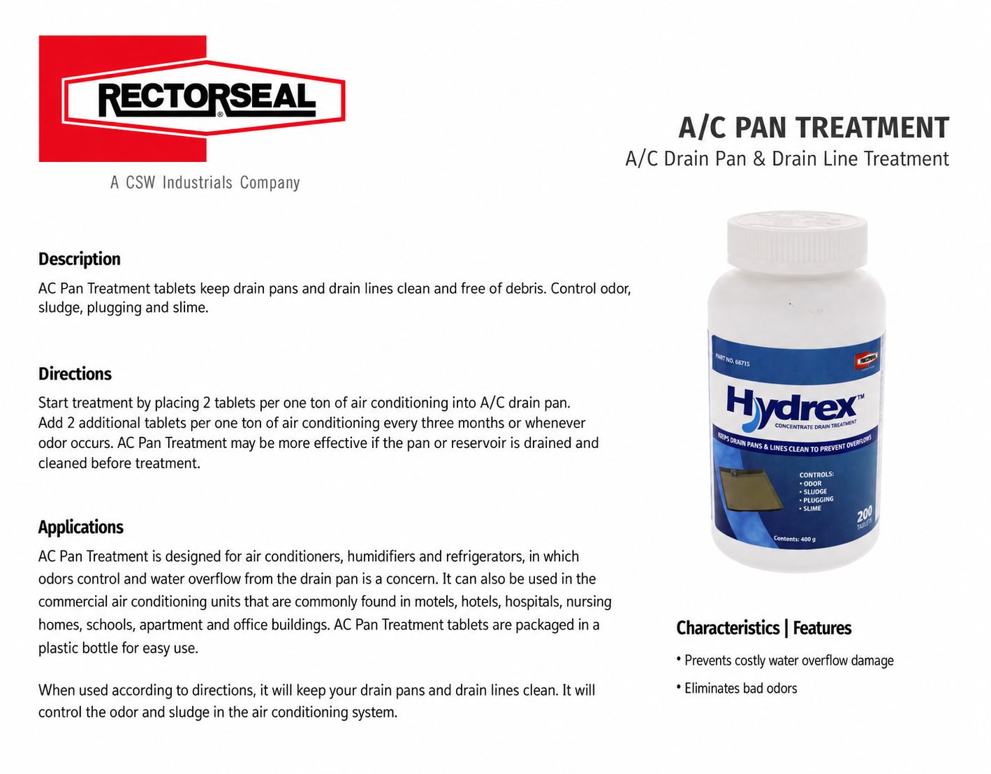 RectorSeal Hydrex A/C Drain Pan / Drain Line Treatment Tablets (200 Count)