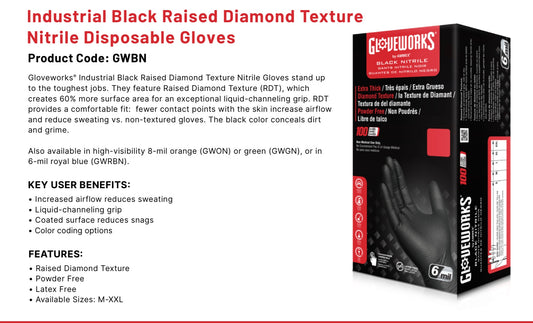 Industrial Black Disposable Nitrile Glove - Diamond Texture