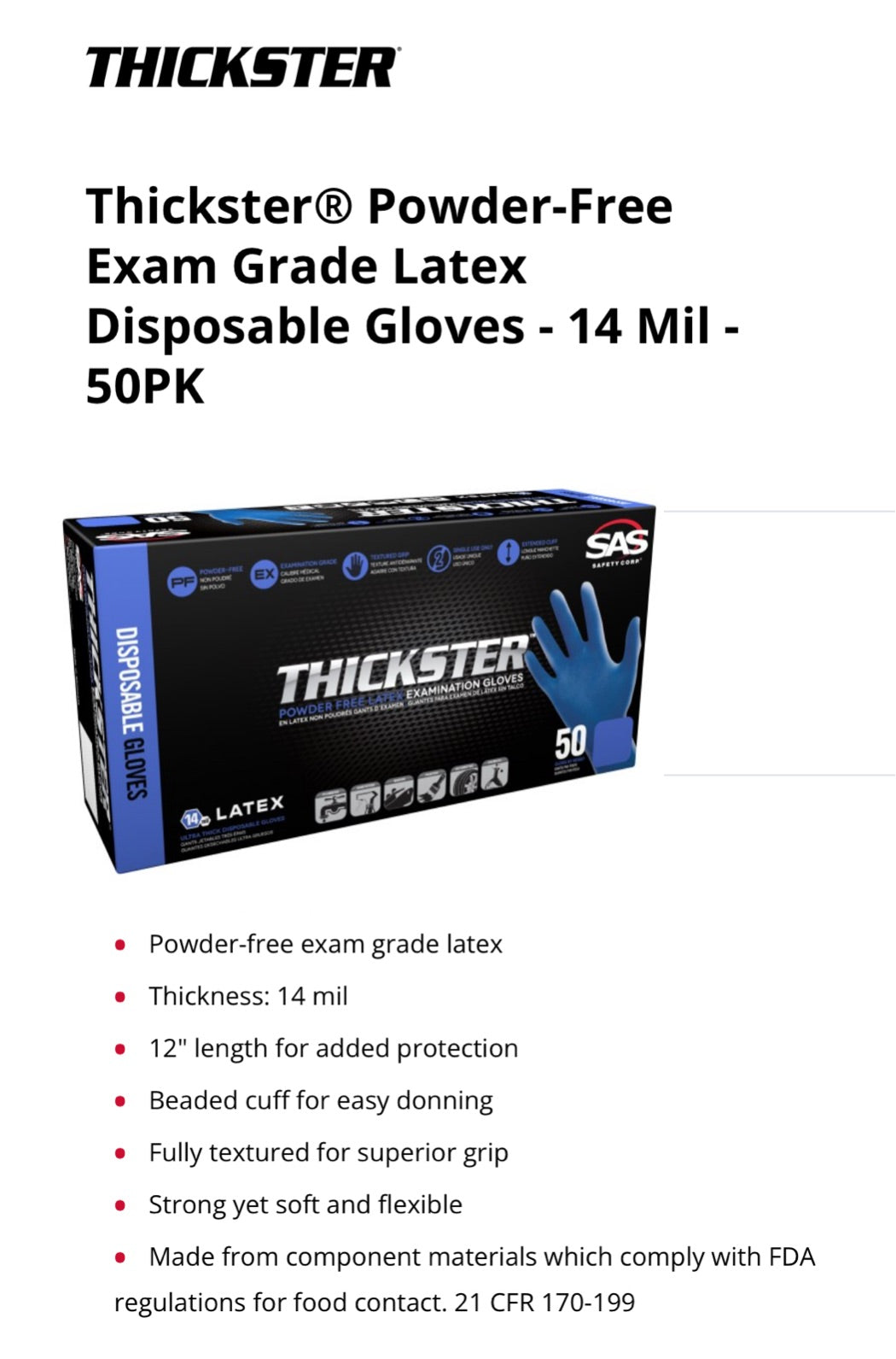 Thickster Powder Free Exam Grade Latex Glove - 14 Mil